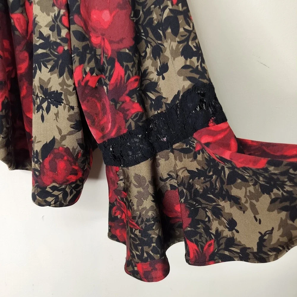 Perceptions Floral Jacket Cardigan Topper Flare Sleeve Lace Inset - Picture 5 of 8